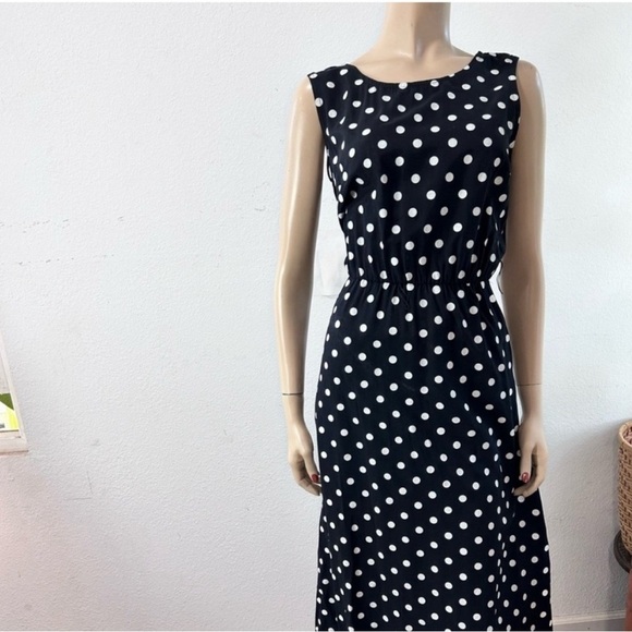Vintage Dani/Michaels polka dots Sleeveless Crew Neck Midi Sundress - Picture 5 of 16